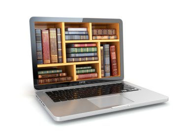 E-öğrenme eğitim internet kütüphane veya kitap mağaza. Dizüstü bilgisayar ve 