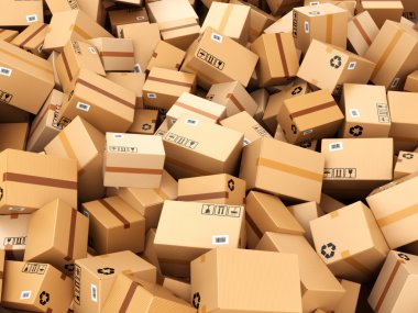 Stack of cardboard delivery boxes or parcels. Warehouse concept  clipart