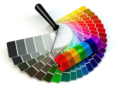 Rulo fırça ve Renk Kılavuzu gökkuşağı renkleri palette.
