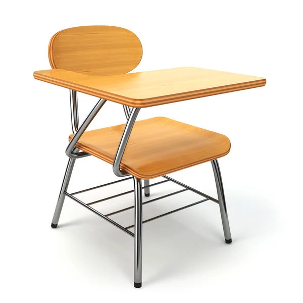 Wooden school desk and chair isolated on white. — Stock Photo, Image