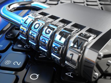 Internet güvenlik kavramı. Dizüstü bilgisayar ve oturum açma ile güvenli kilit.