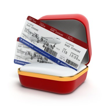 Hediye kutusunda Boarding pass hava tocket.