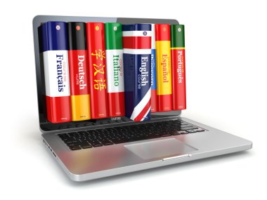 E-öğrenme. Online dil öğrenmek. Sözlükler ve dizüstü.