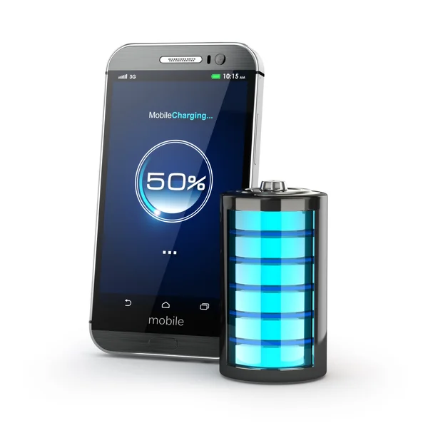 Mobiele telefoon opladen concept. Smartphone en batterij lading — Stockfoto