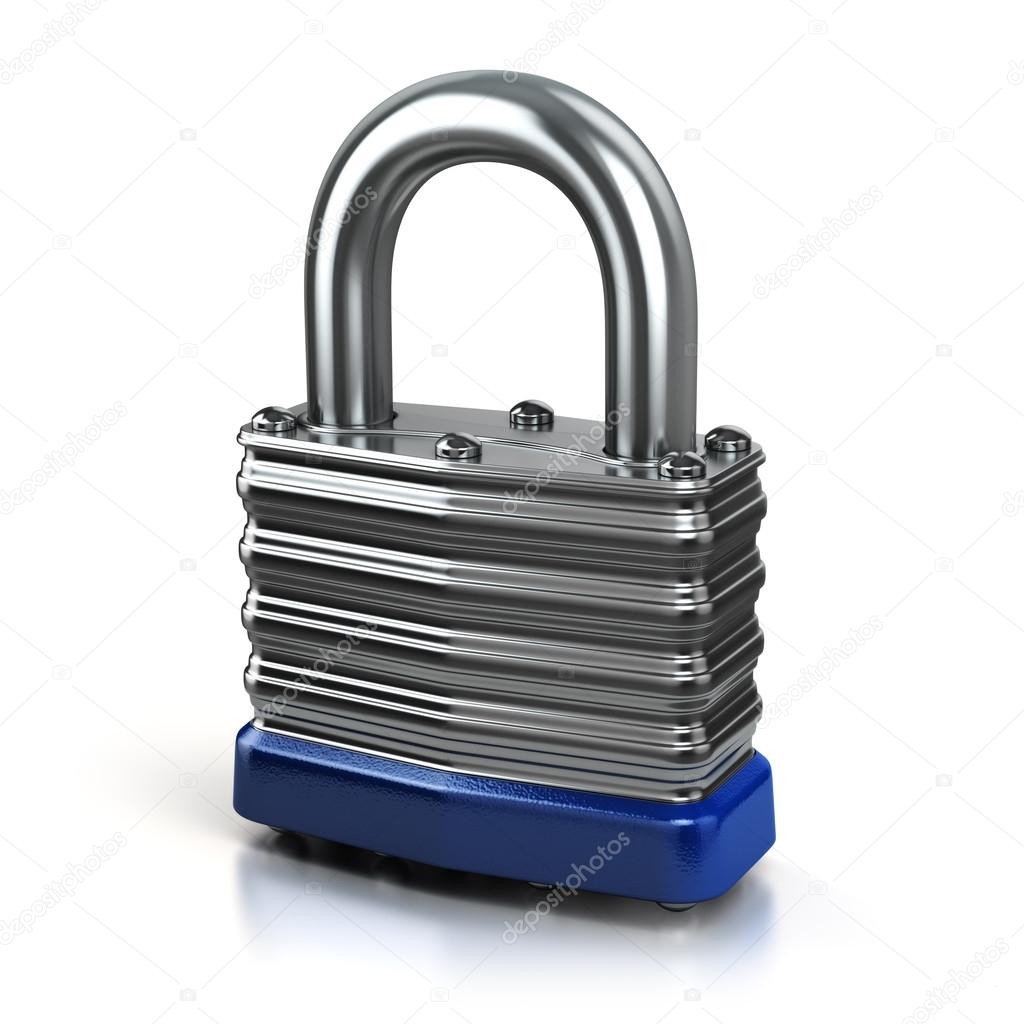 Steel lock or padlock isolated on white background.
