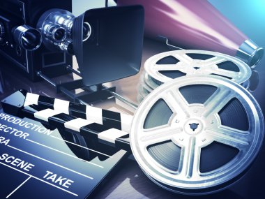 Video, Film, sinema vintage kavramı. Retro kamera, silindirler ve cl