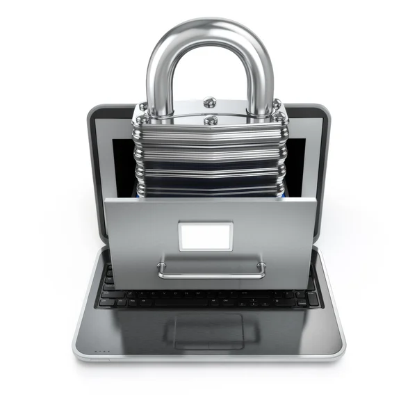 Data security concept. Laptop, archive and lock. — Stock Photo, Image