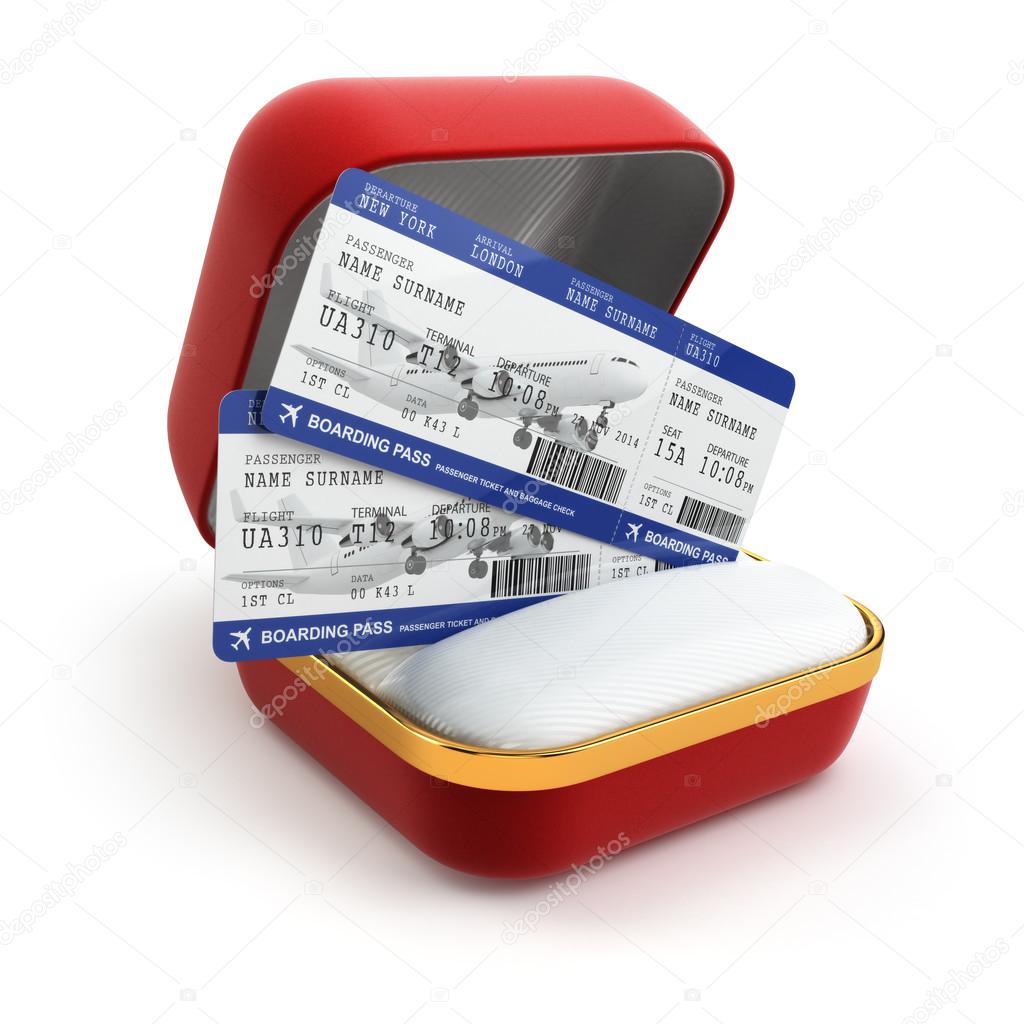 Boarding pass air tocket in gift box.