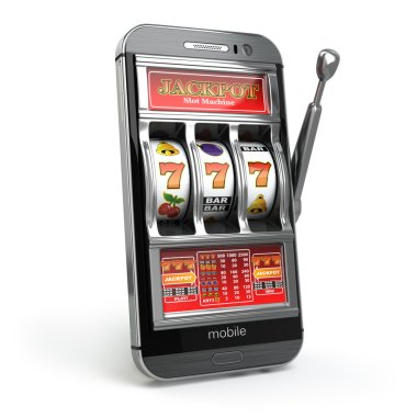 Online casino kavramı. Cep telefonu ve slot makinesi ile jackpo