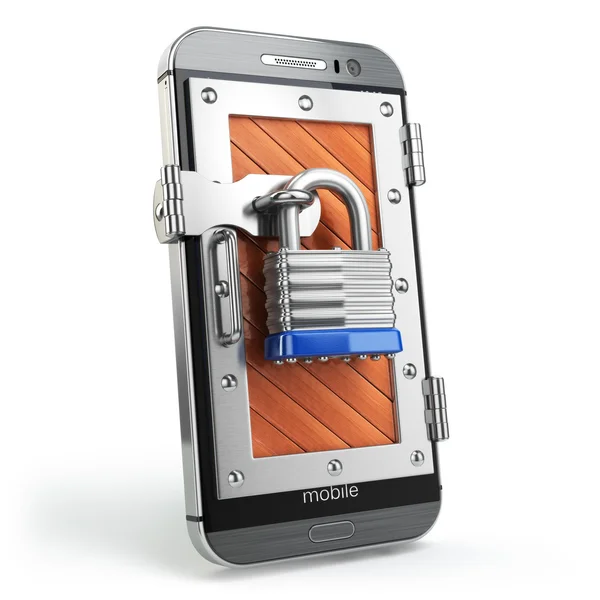 Mobil biztonság és a védelem fogalmát. Smartphone-val lakat. — Stock Fotó