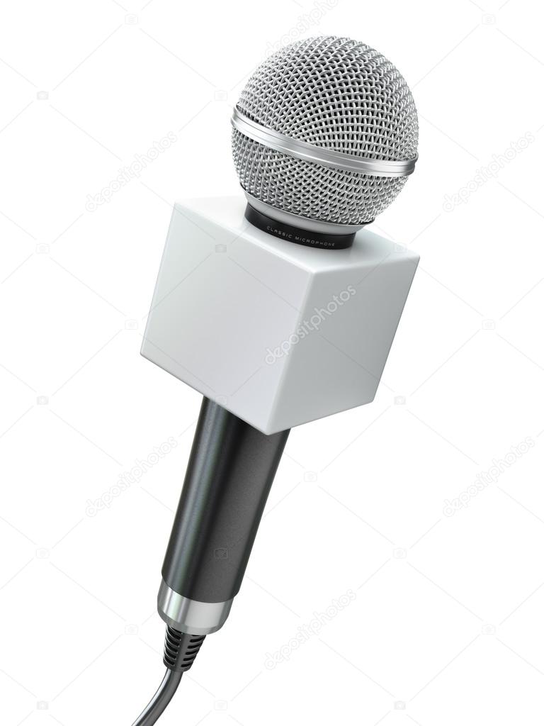 Microphone isolated on white. Caraoke or news concept.