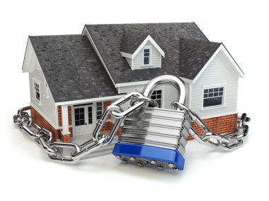 Ev güvenlik kavramı. House kilit ve zincir