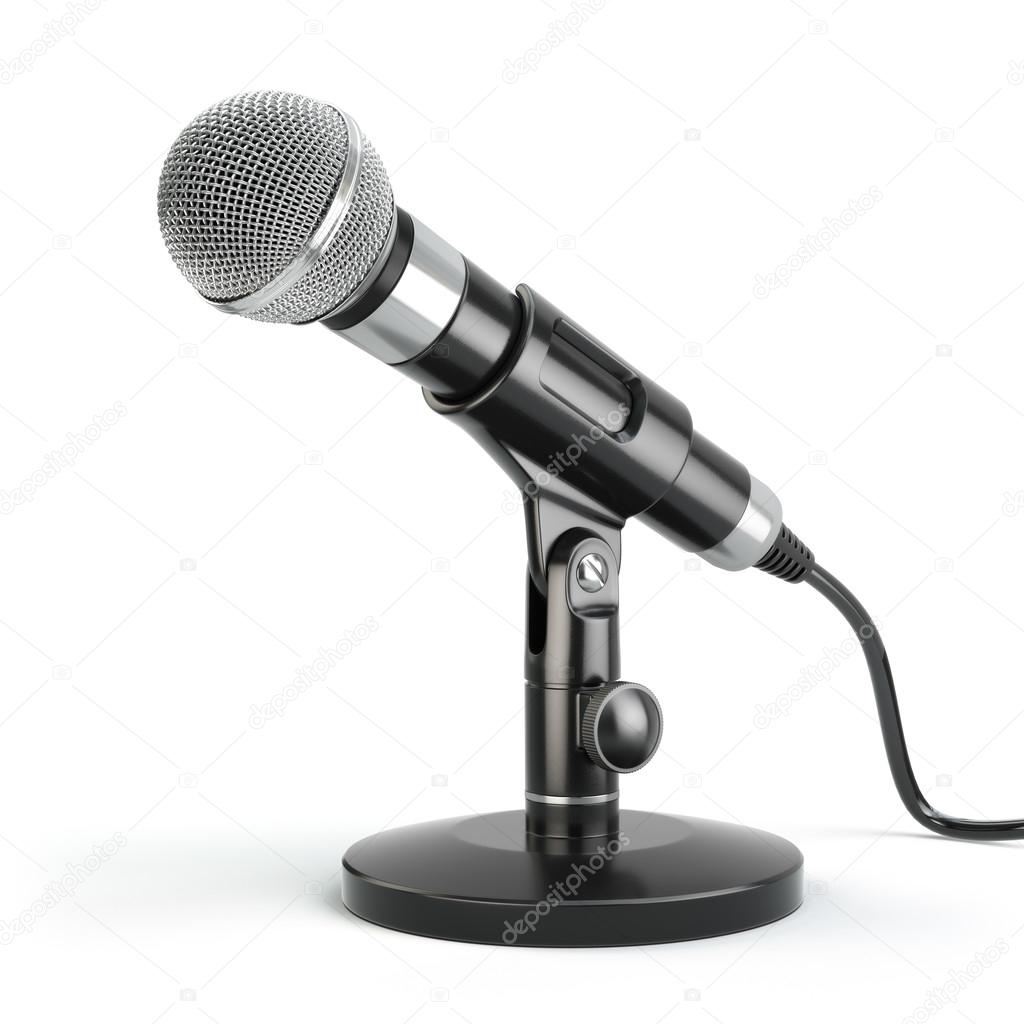 Microphone isolated on white. Caraoke or news concept.