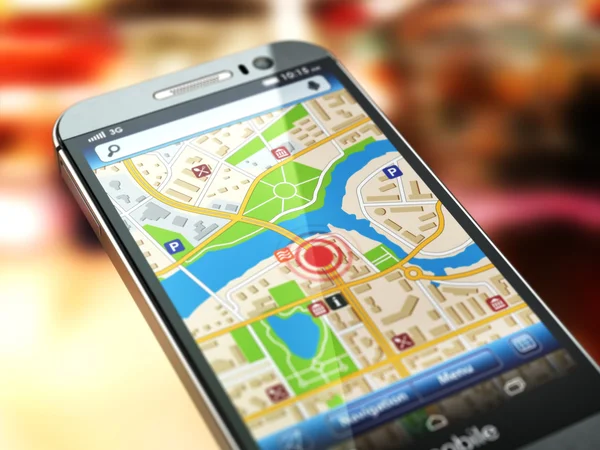 Mobile GPS navigation concept. Smartphone with city map on the s — Stock Photo, Image