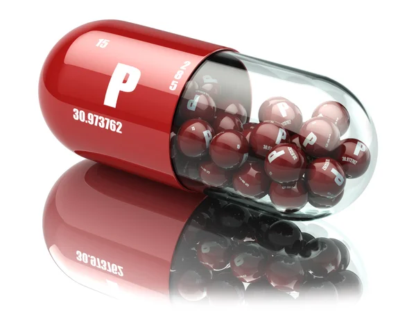Χάπια με Φωσφόρος P στοιχείο διατροφικά συμπληρώματα. Βιταμίνη ΚΓΠ — Φωτογραφία Αρχείου