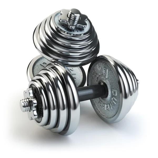 Halter ağırlık beyaz izole. Krom fitness ekipmanları.