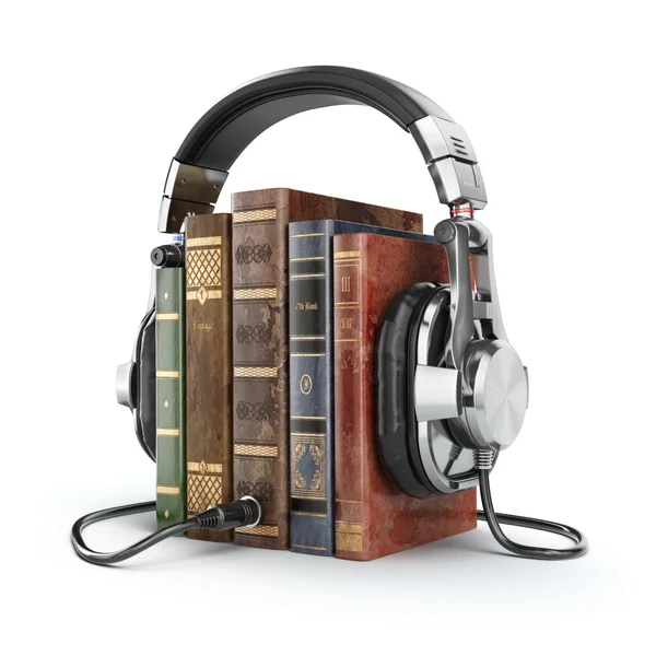 Audio boeken concept. Vintage boeken en hoofdtelefoon. — Stockfoto