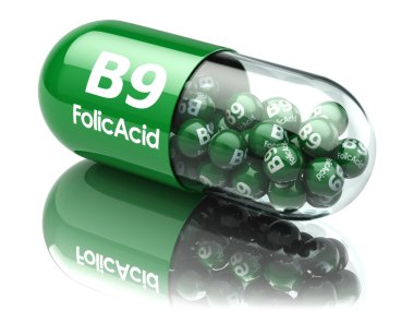 Pills with b9 folic acid element. Dietary supplements. Vitamin c clipart