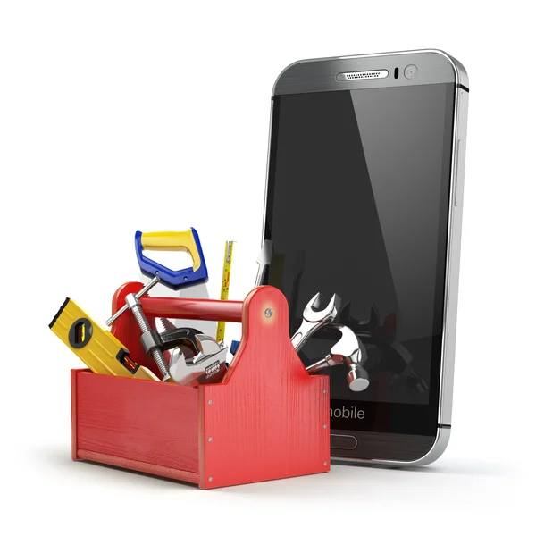 Mobiltelefon servicekoncept. Online-support. Smartphone med t — Stockfoto