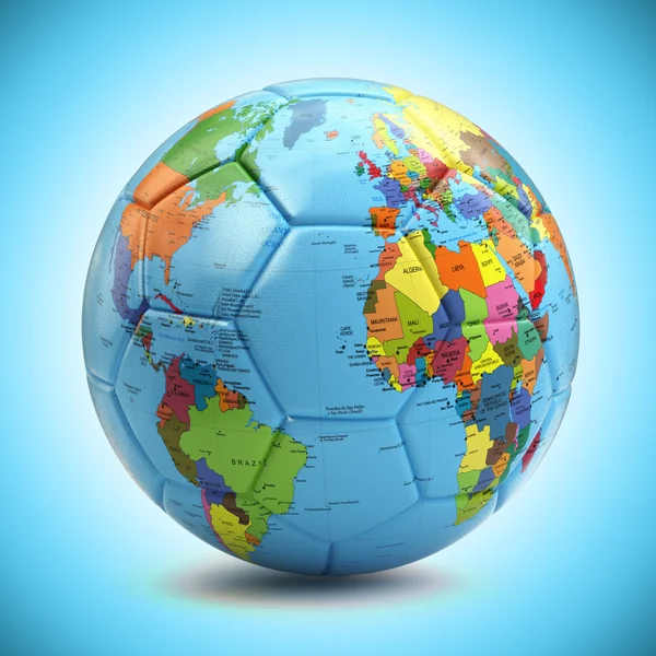 World championship concept. Soccer or football ball with world m — Stock Photo, Image