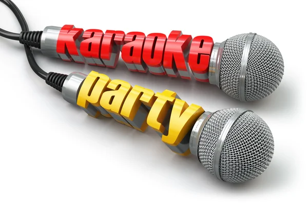 Conceito de festa de karaoke. Dois microfones com texto . — Fotografia de Stock