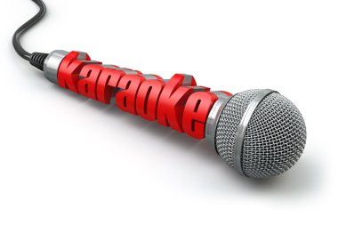 Karaoke partisi konsepti. İki adet mikrofon ile metin.