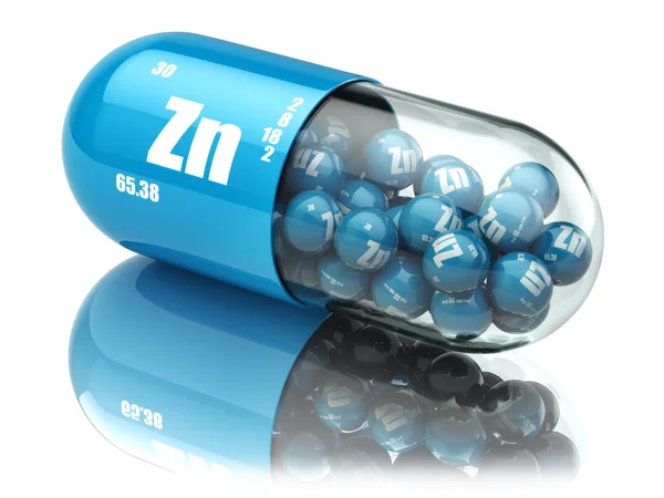 Pillole con elemento zinco Zn Integratori alimentari. Capsule di vitamina — Foto Stock