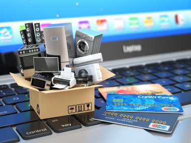 E-ticaret veya çevrimiçi alışveriş veya teslim kavramı. Ev applianc