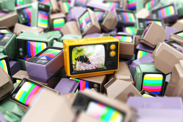 Choice of best channel concept. Heap of vintage tv.  Conceptual — Stock Photo, Image