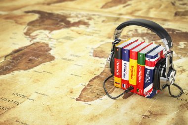 Online dil öğrenmek. Sesli kitap kavramı. Kitap ve headpho