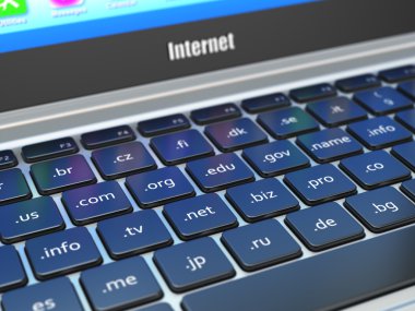 Etki alanı Internet iletişim kavramı. Düğmelerin üzerinde site adresleri
