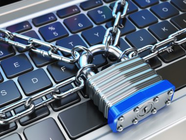 Bilgisayar güvenlik veya Emanet kavramı. Laptop klavye kilidi ile bir