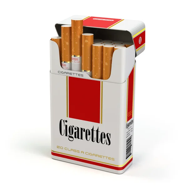 Paczka papierosów na na białym tle. — Zdjęcie stockowe