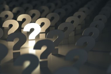 Soru işaretleri. Fikir veya sorun kavramı.