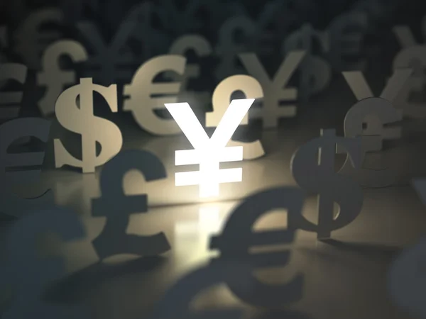 Yen, dollar, euro, et des signes de livre. Concept de change . — Photo