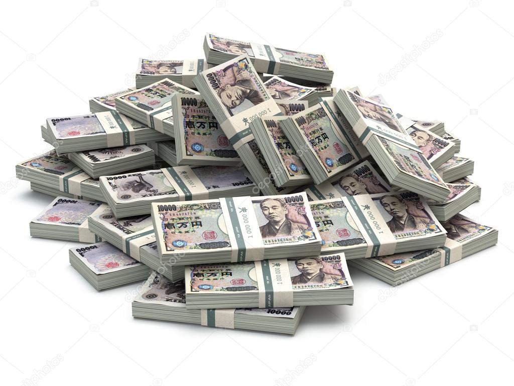 上白孤立的日元包钱堆. ——图库图片© Maksym Yemelyanov #99195028