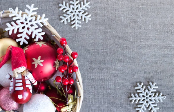 Christmas Ornaments Basket Textile Background — Stock Photo, Image