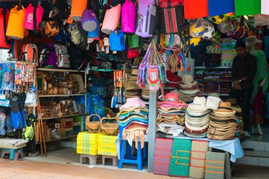 Asian retail stall with souvenirs in tourist area