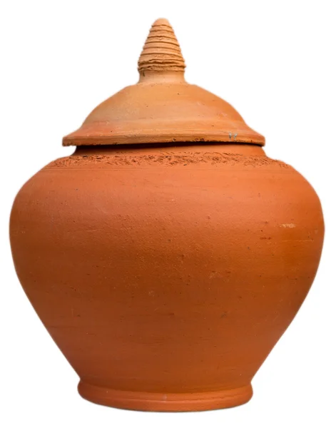 Close up van klei pot met deksel — Stockfoto