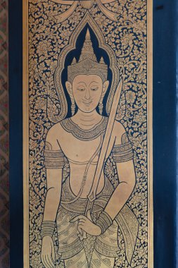 Buda resim Wat Traimit Tapınağı kapı Bangkok, Tayland