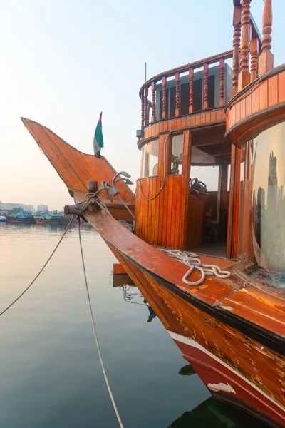 Big wooden boat moored up in a port — Stock Photo, Image