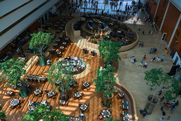 The Marina Bay Sands hotel lobby interior with a restaurant and 