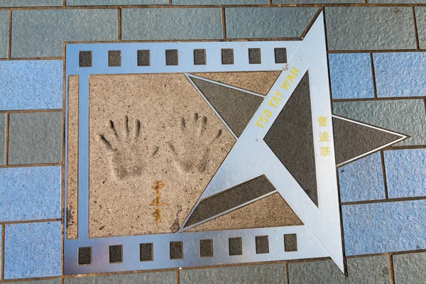 Handprints, signature and printed name on the Avenue of the Star — Stock Photo, Image