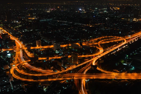 Bangkok Cityscape at Night with Complex Highway Junction — Stok fotoğraf