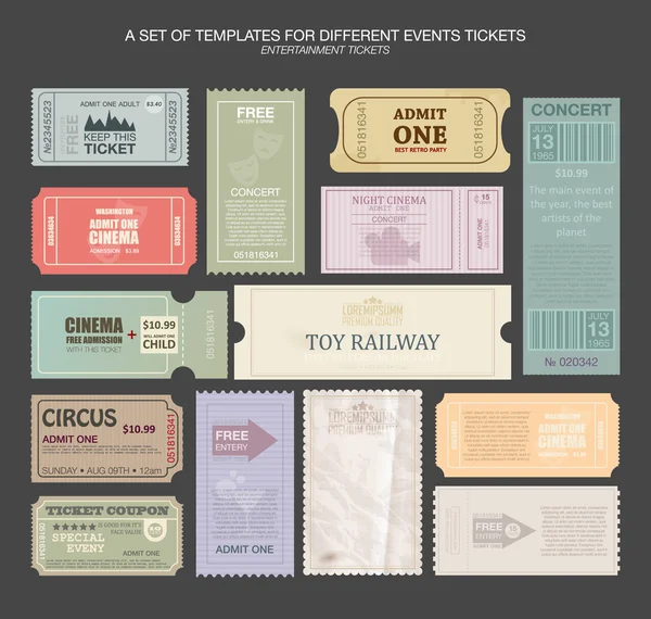 Tickets in verschiedenen Stilrichtungen — Stockvektor