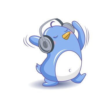 Sevimli penguen kulaklık ile müzik dinleme