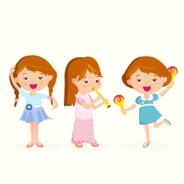 şirin kız müzik aletleri üzerinde oynamak