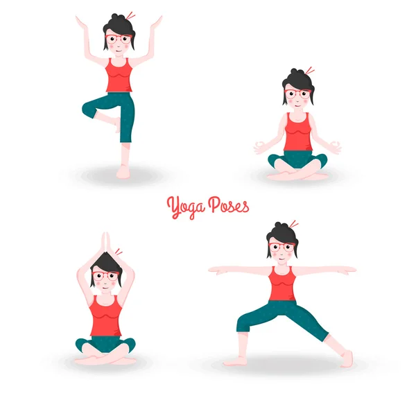 Set met vrouw in poses van yoga — Stockvector