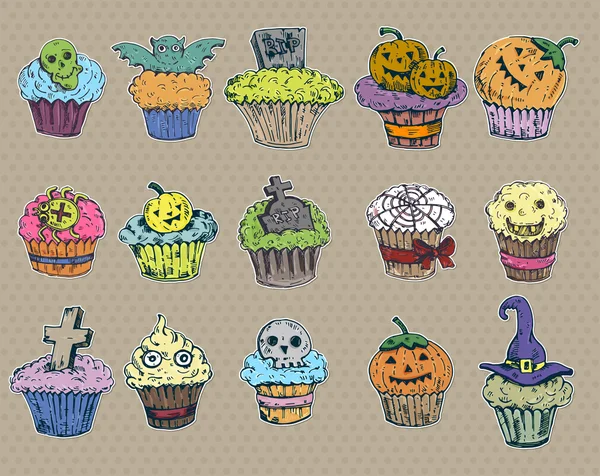 Cupcakes halloween grande conjunto —  Vetores de Stock