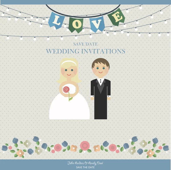 Wedding Card Invitation with wedding figures — Stock Vector